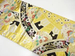 源氏車に枝垂れ桜・雪輪・蝶模様織り出し　振袖用袋帯